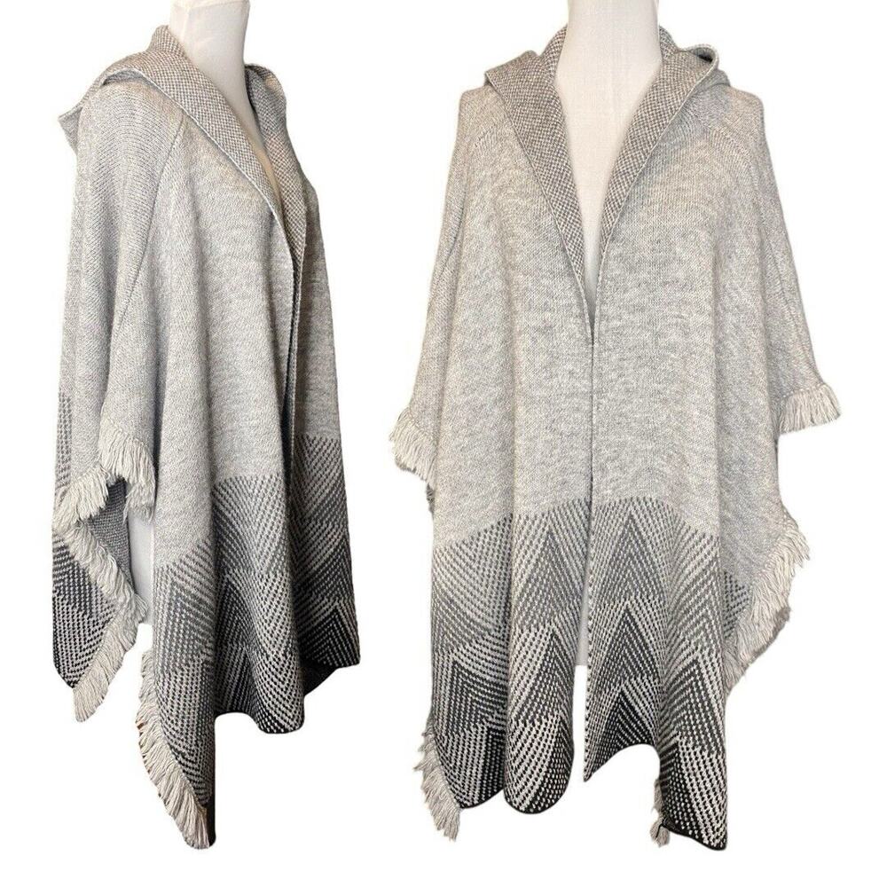 Cocogio Hooded Knit Pancho Womens Fringe Wool Alpaca Cottage Cozy Cabincore Boho